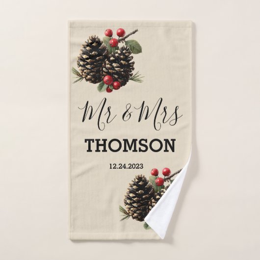 Winterdennenappels & Bessen Gezinsdekpillow Bad Handdoek (Handdoek)