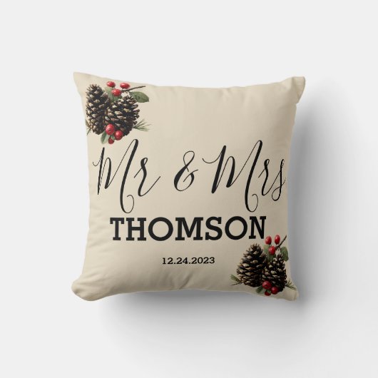 Winterdennenappels & Bessen Gezinsdekpillow Kussen (Voorkant)