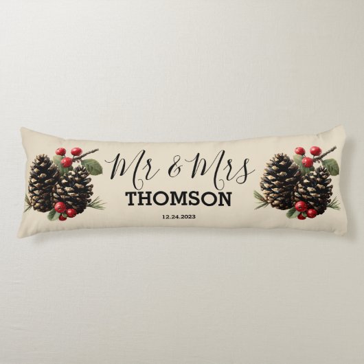 Winterdennenappels & Bessen Gezinsdekpillow Lichaamskussen (Voorkant)