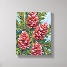 Winterdennenappels | Natuur Aquarel Schilderij Canvas Afdruk