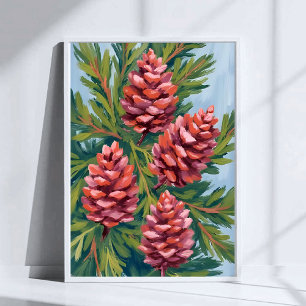 Winterdennenappels   Natuur Aquarel Schilderij Poster