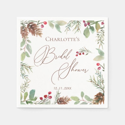 Winterdennenappels Rode bessen Vrijgezellenfeest Servet (Voorkant)