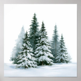 Winterdennenbomen Poster