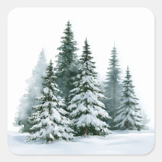 Winterdennenbomen Vierkante Sticker (Voorkant)