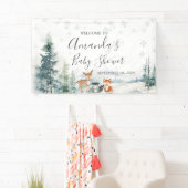 Winterdier Silver Sneeuwvlokken Baby shower Groot Spandoek (Insitu)