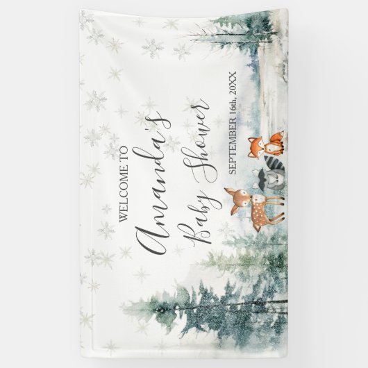 Winterdier Silver Sneeuwvlokken Baby shower Groot Spandoek (Verticaal)