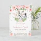 Winterdieren Arctic Blush Floral Baby shower Kaart (Staand voorkant)
