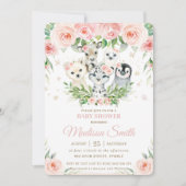 Winterdieren Arctic Blush Floral Baby shower Kaart (Voorkant)