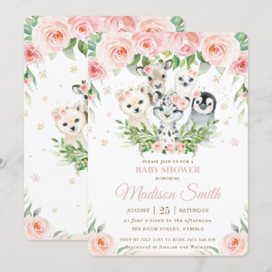 Winterdieren Arctic Blush Floral Baby shower Kaart