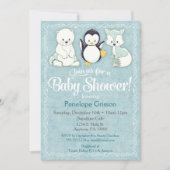 Winterdieren Baby shower Uitnodiging Beer Penguin (Voorkant)