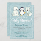 Winterdieren Baby shower Uitnodiging Beer Penguin (Voorkant / Achterkant)