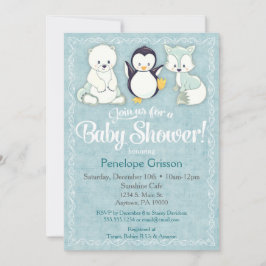 Winterdieren Baby shower Uitnodiging Beer Penguin