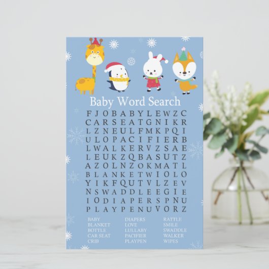 Winterdieren Baby shower Word Search Game (Staand voorkant)