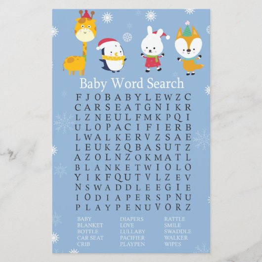 Winterdieren Baby shower Word Search Game (Voorkant)