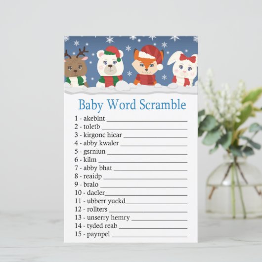 winterdieren Baby word scramble game (Staand voorkant)