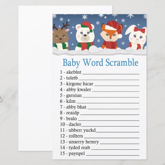 winterdieren Baby word scramble game (Voorkant / Achterkant)