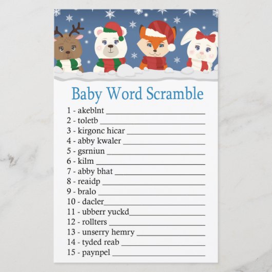 winterdieren Baby word scramble game (Voorkant)