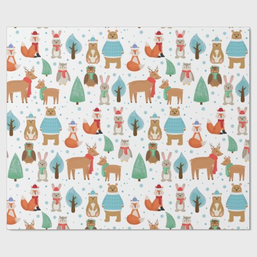 Winterdieren Cadeaupapier (Vlak)