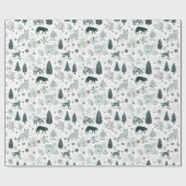 Winterdieren en kerstbos cadeaupapier (Vlak)