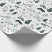 Winterdieren en kerstbos cadeaupapier (Hoek)