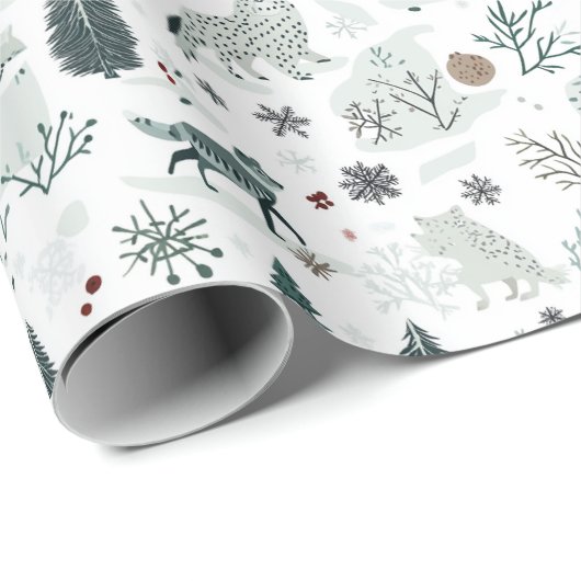 Winterdieren en kerstbos cadeaupapier (Rol Hoek)
