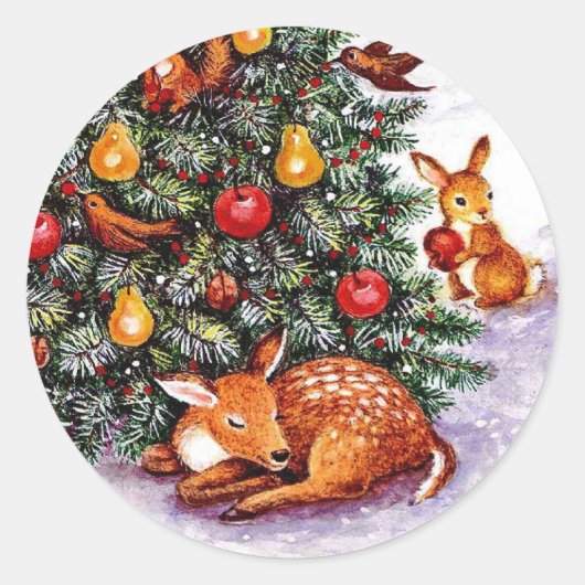 winterdieren feesten ronde sticker (Voorkant)