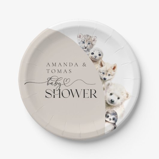 Winterdieren Genderneutraal Baby shower Papieren Bordje (Voorkant)