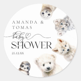 Winterdieren Genderneutraal Baby shower Ronde Sticker