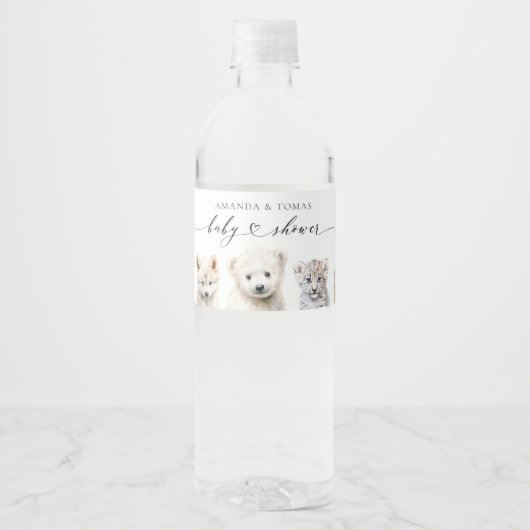 Winterdieren Genderneutraal Baby shower Waterfles Etiket (Voorkant)