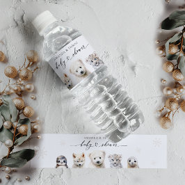 Winterdieren Genderneutraal Baby shower Waterfles Etiket