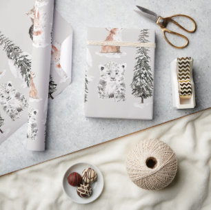 Winterdieren Grijze Baby Shower Cadeaupapier