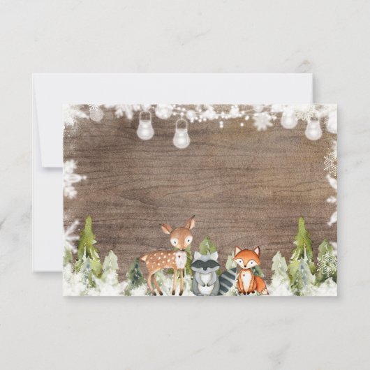 Winterdieren Hout Sneeuwvlokken Baby shower RSVP Bedankkaart (Achterkant)