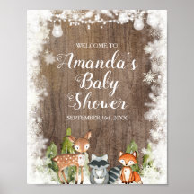 Winterdieren Hout Sneeuwvlokken Baby shower Welkom