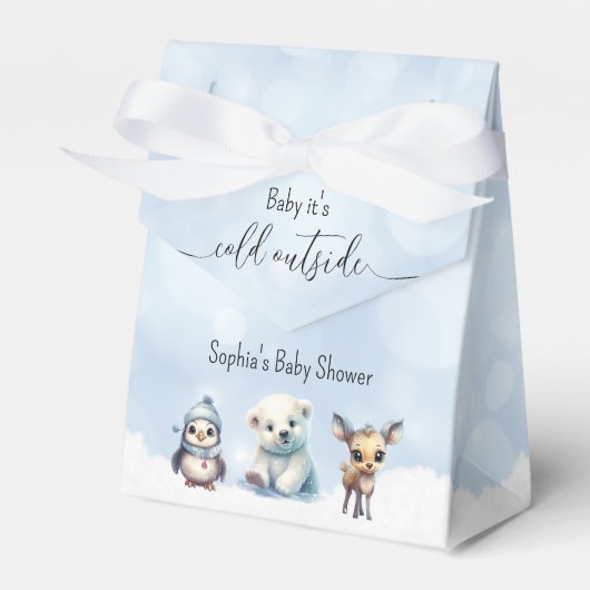 Winterdieren koud buiten Baby shower Bedankdoosjes (Voorkant Zijde)