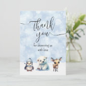 Winterdieren koud buiten Baby shower Bedankkaart (Staand voorkant)