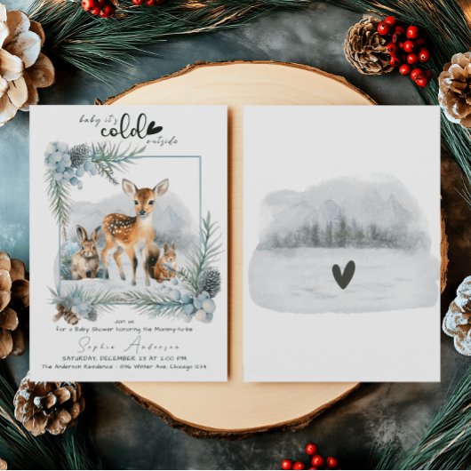 Winterdieren koud buiten Baby shower Kaart