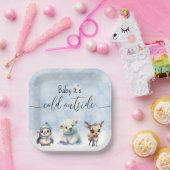 Winterdieren koud buiten Baby shower Papieren Bordje (Feest)