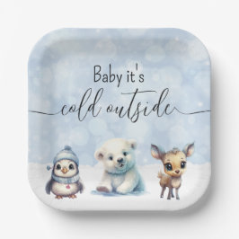 Winterdieren koud buiten Baby shower Papieren Bordje