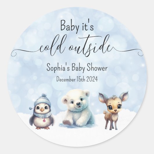 Winterdieren koud buiten Baby shower Ronde Sticker (Voorkant)