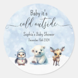 Winterdieren koud buiten Baby shower Ronde Sticker