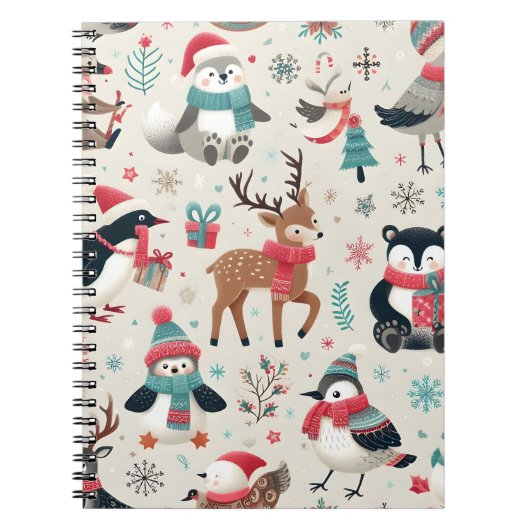 Winterdieren Naadloos Patroon Notitieboek (Voorkant)
