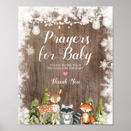 Winterdieren Rustieke Houten Gebed voor Baby Poster (Voorkant)