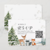 Winterdieren Silver Snowflakes Baby shower RSVP Bedankkaart (Voorkant / Achterkant)