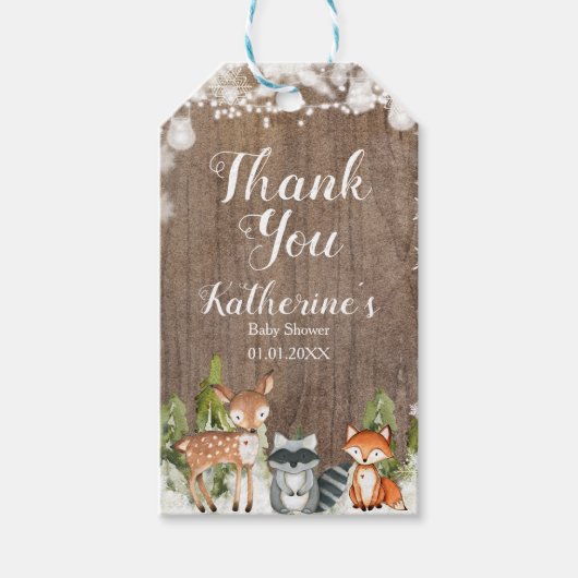 Winterdieren Sneeuwvlokken Baby shower Dank u Cadeaulabel (Voorkant)
