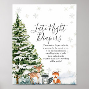 Winterdieren Sneeuwvlokken Late Night Luiers Poster