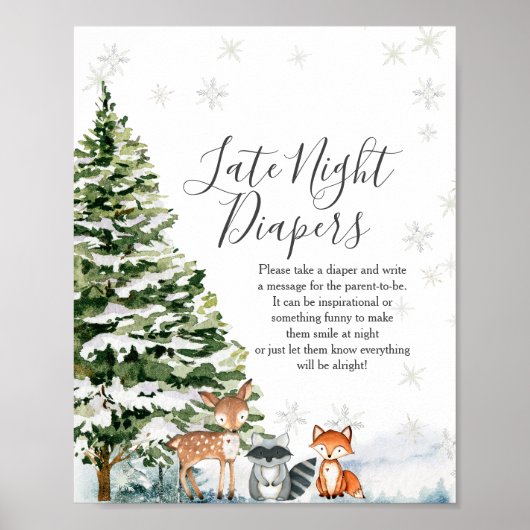 Winterdieren Sneeuwvlokken Late Night Luiers Poster (Voorkant)