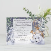 Winterdieren Uitnodiging voor de verjaardag van ki (Staand voorkant)