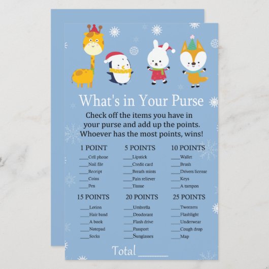 Winterdieren Wat is er in je handtas? (Voorkant / Achterkant)