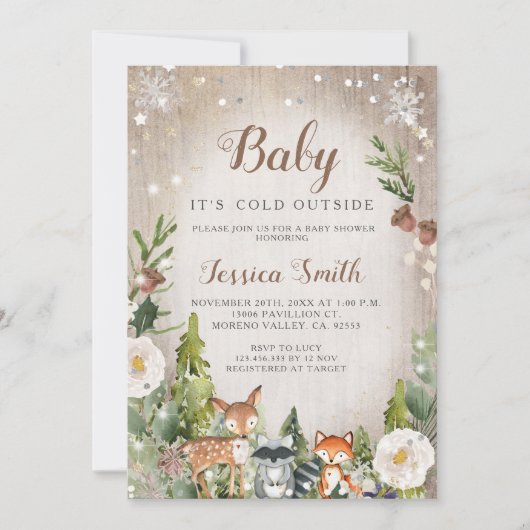 Winterdieren Woodland Boy Baby shower Kaart (Voorkant)