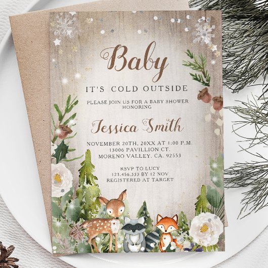 Winterdieren Woodland Boy Baby shower Kaart